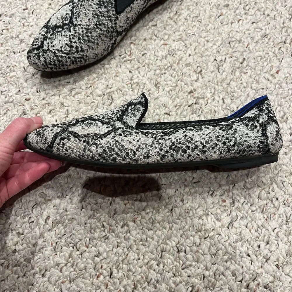 Rothys The Almond Loafer Python Snake Print Sz 9 Gray Black Casual Comfort